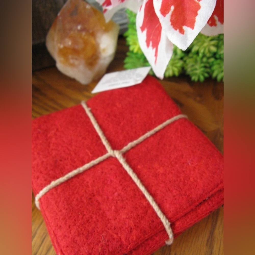 New Christmas Red & Black Buffalo Check Plaid Fabric Coasters Set of 6 - Picture 2 of 5